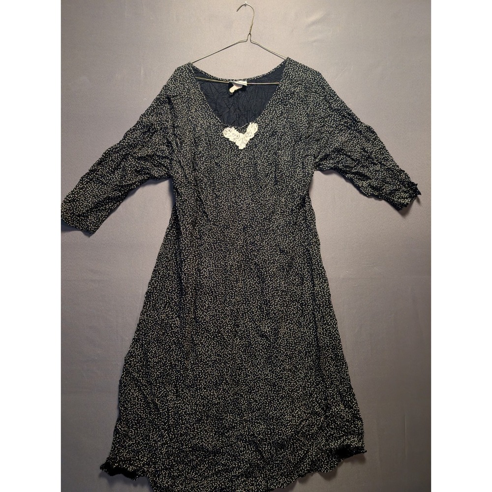 VTG Adrian Jordan Midi Dress Womens 22W Black Polka Dot Round Neck 3/4 Sleeve